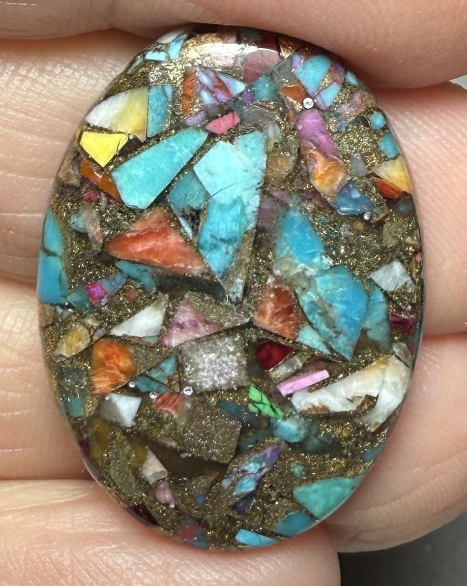 Oval 30x21mm Mixed Turquoise Dahlia Cabochon 30