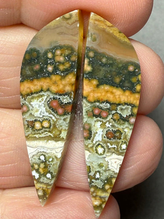Freeform 35x10mm Ocean Jasper Cabochon Pair 18