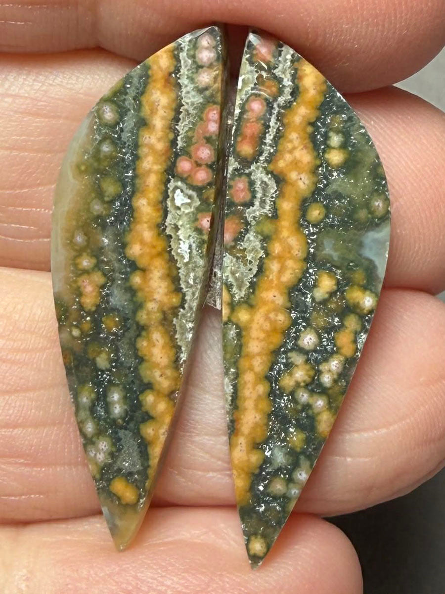 Freeform 34x10mm Ocean Jasper Cabochon Pair 21