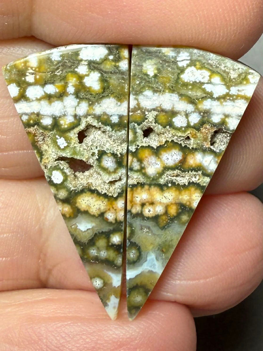 Freeform 28x13mm Ocean Jasper Cabochon Pair 27