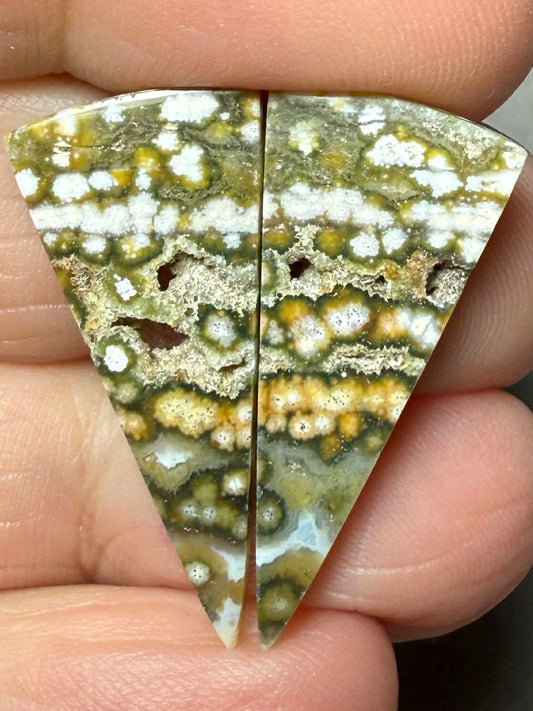 Freeform 28x13mm Ocean Jasper Cabochon Pair 27