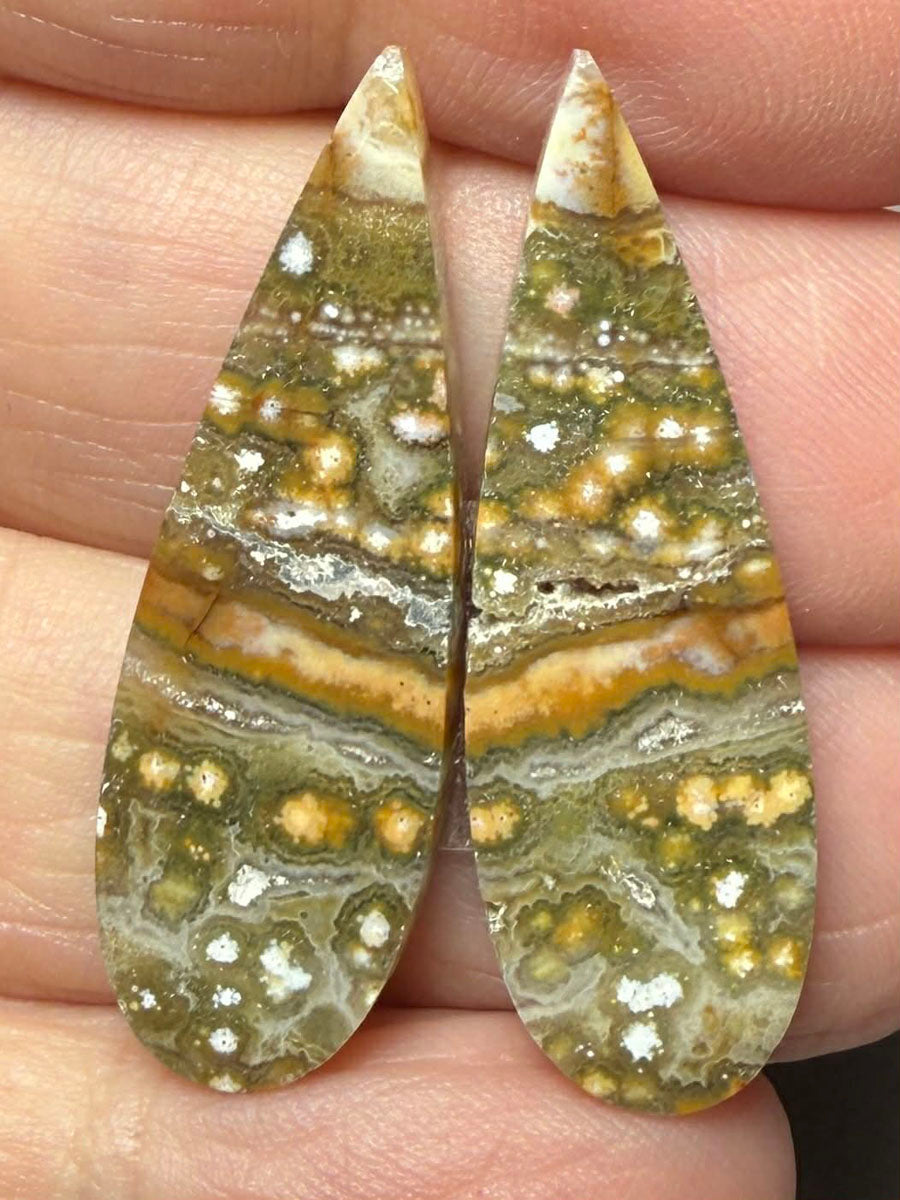 Teardrop 34x11mm Ocean Jasper Cabochon Pair 31