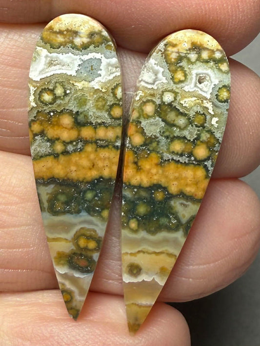 Teardrop 33x10mm Ocean Jasper Cabochon Pair 38