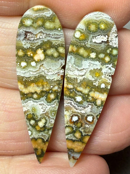 Teardrop 34x10mm Ocean Jasper Cabochon Pair 42