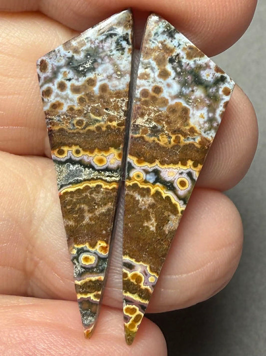 Freeform 35x10mm Ocean Jasper Cabochon Pair 44