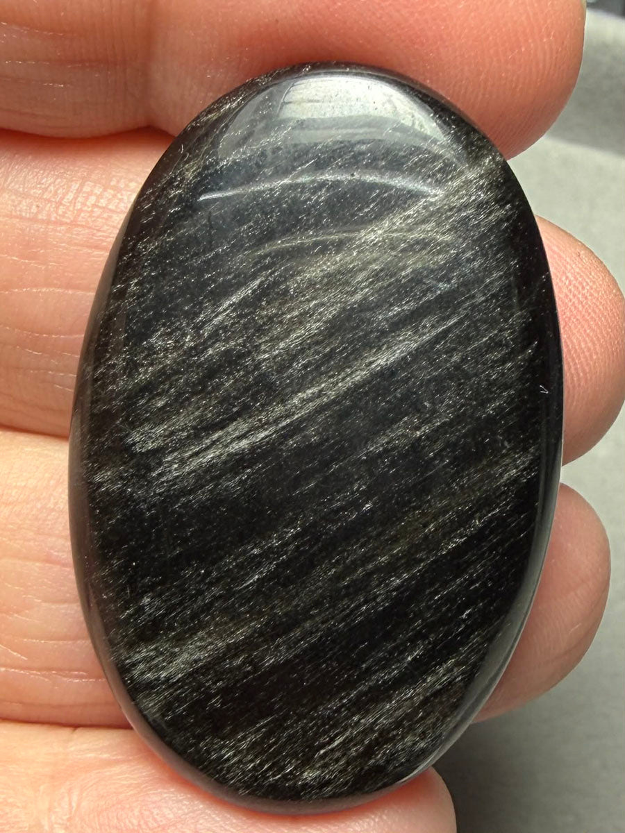 Oval 40x26mm Silver Sheen Obsidian Cabochon 27