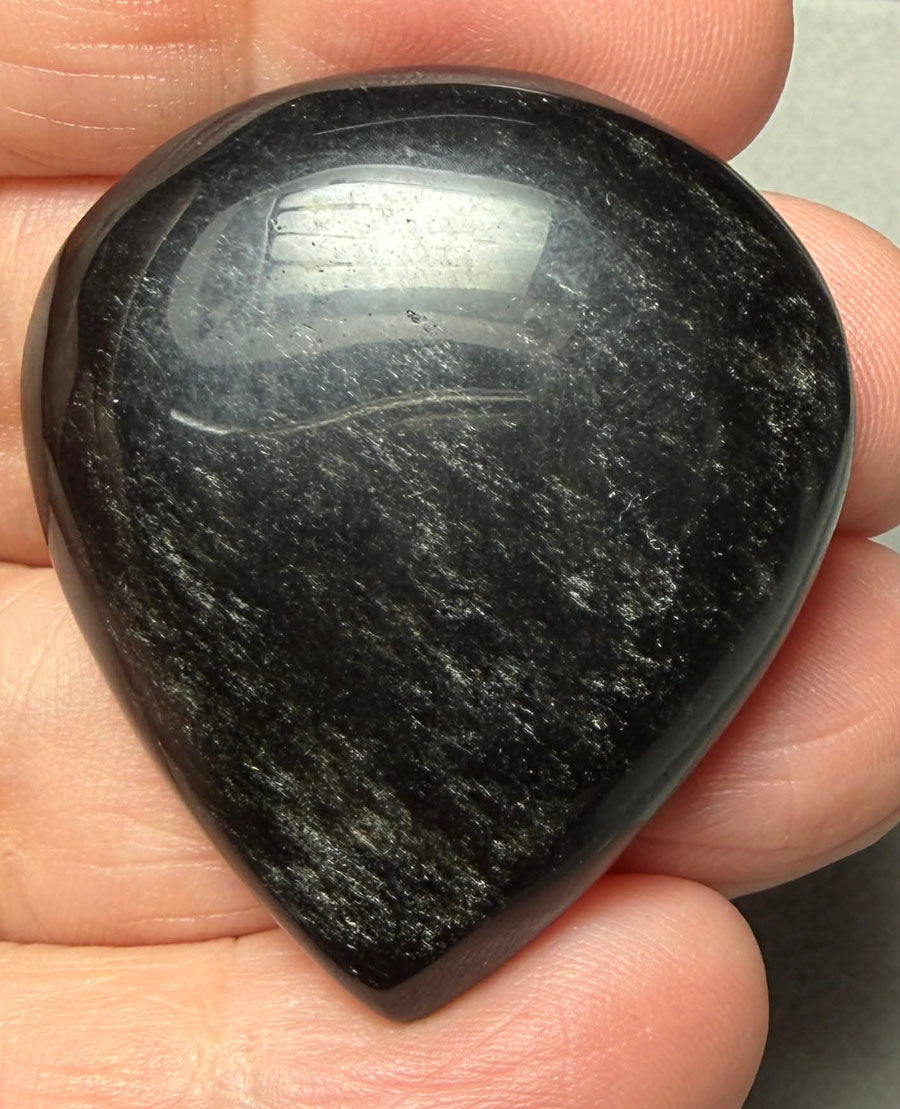 Teardrop 39x34mm Silver Sheen Obsidian Cabochon 31