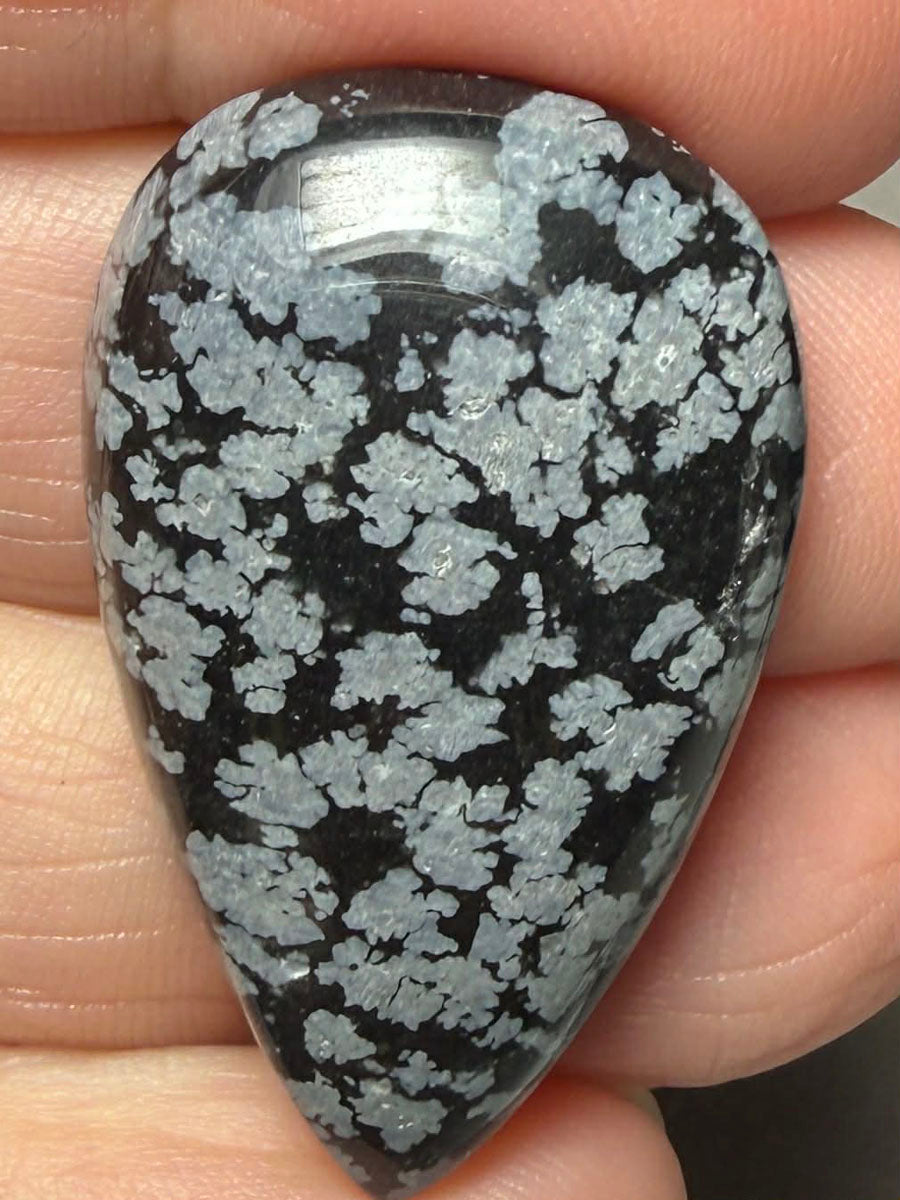 Teardrop 35x22mm Snowflake Obsidian Cabochon 34