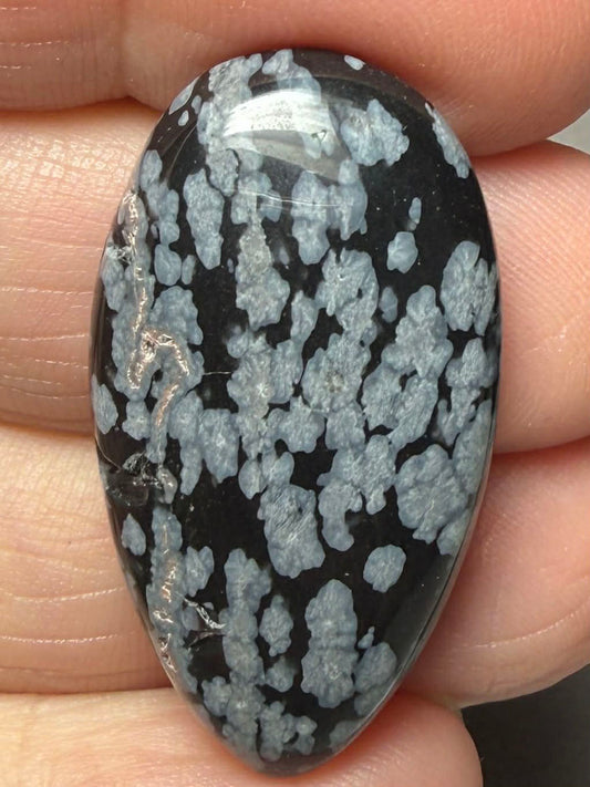 Teardrop 35x19mm Snowflake Obsidian Cabochon 35