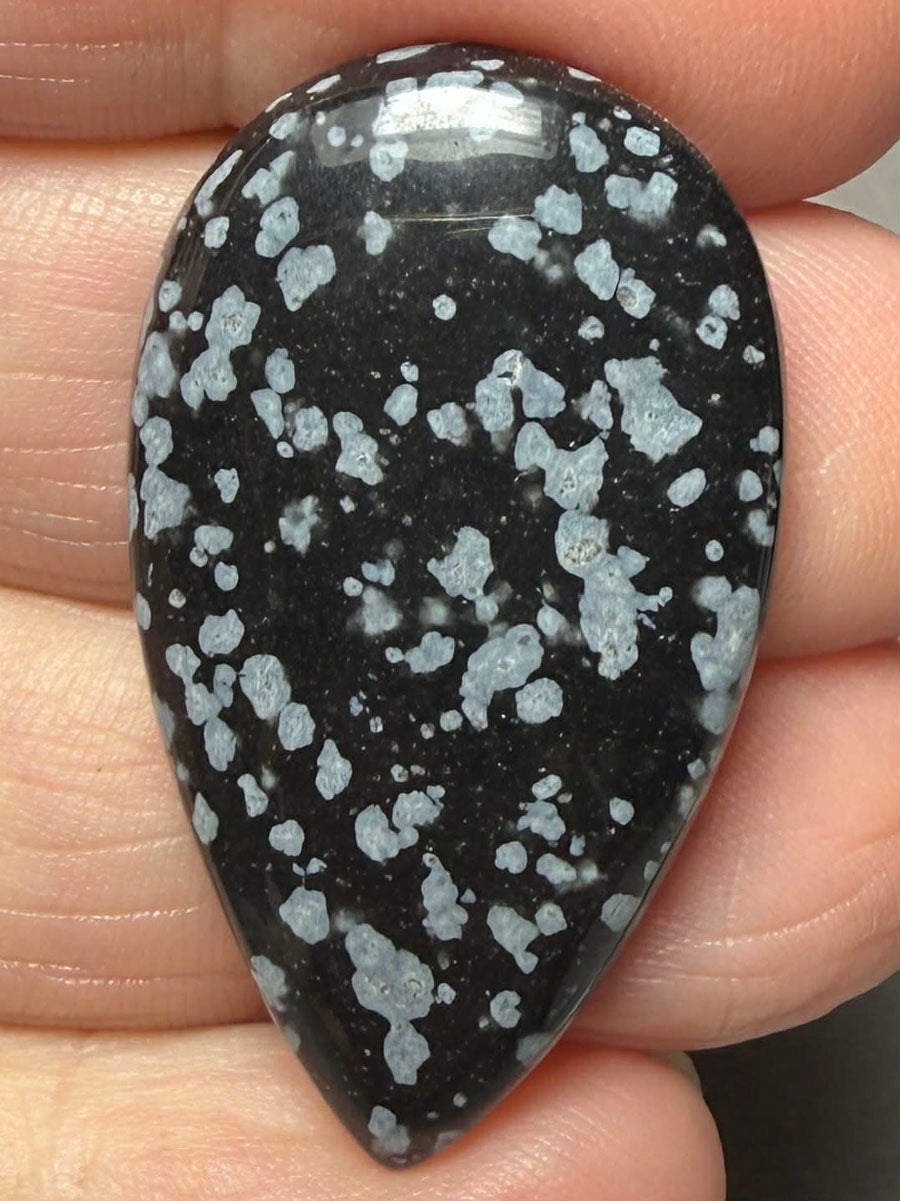 Teardrop 37x21mm Snowflake Obsidian Cabochon 37