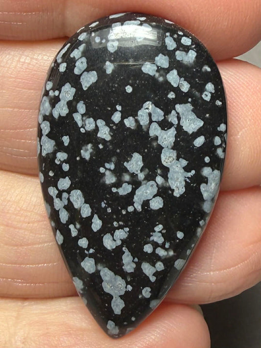 Teardrop 37x21mm Snowflake Obsidian Cabochon 37