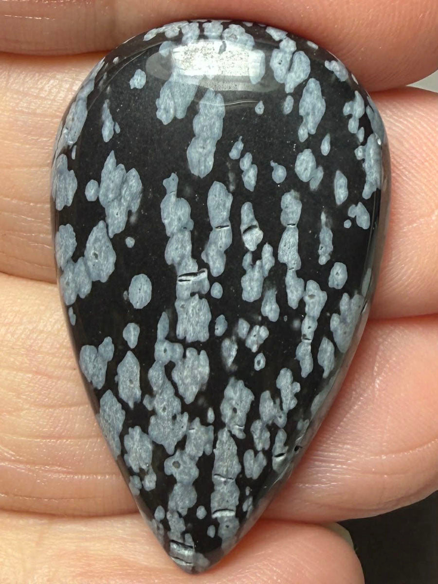 Teardrop 37x22mm Snowflake Obsidian Cabochon 41