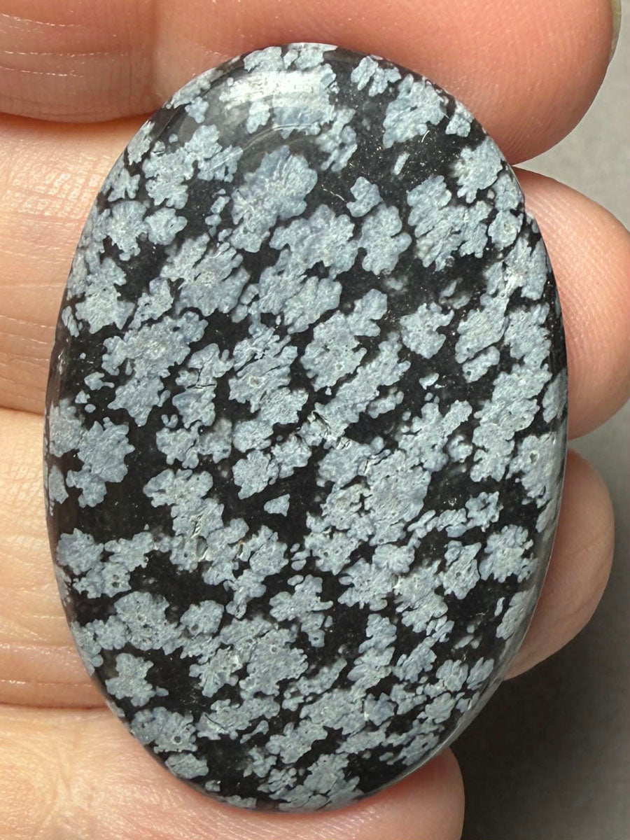 Oval 42x28mm Snowflake Obsidian Cabochon 42