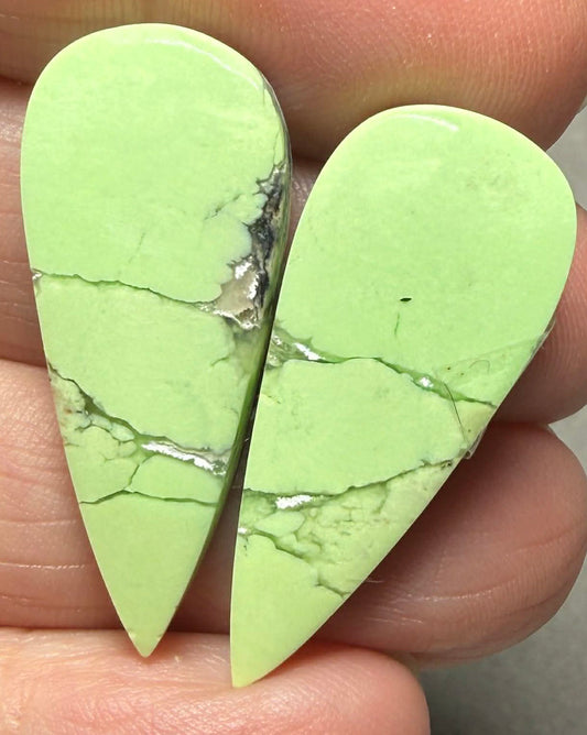 Teardrop 33x13mm Lemon Chrysoprase Cabochon Pair 12