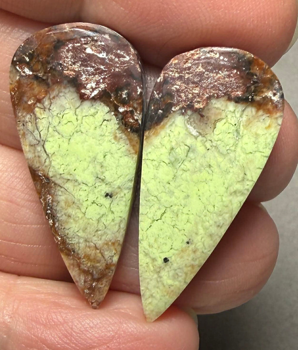 Teardrop 32x14mm Lemon Chrysoprase Cabochon Pair 13