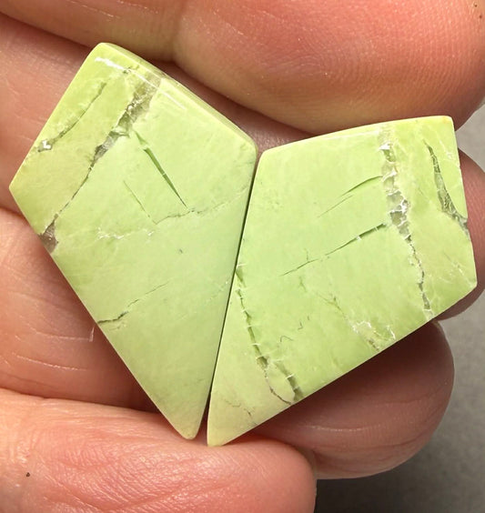 Freeform 30x18mm Lemon Chrysoprase Cabochon Pair 14