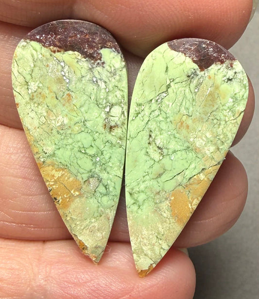 Teardrop 34x15mm Lemon Chrysoprase Cabochon Pair 20