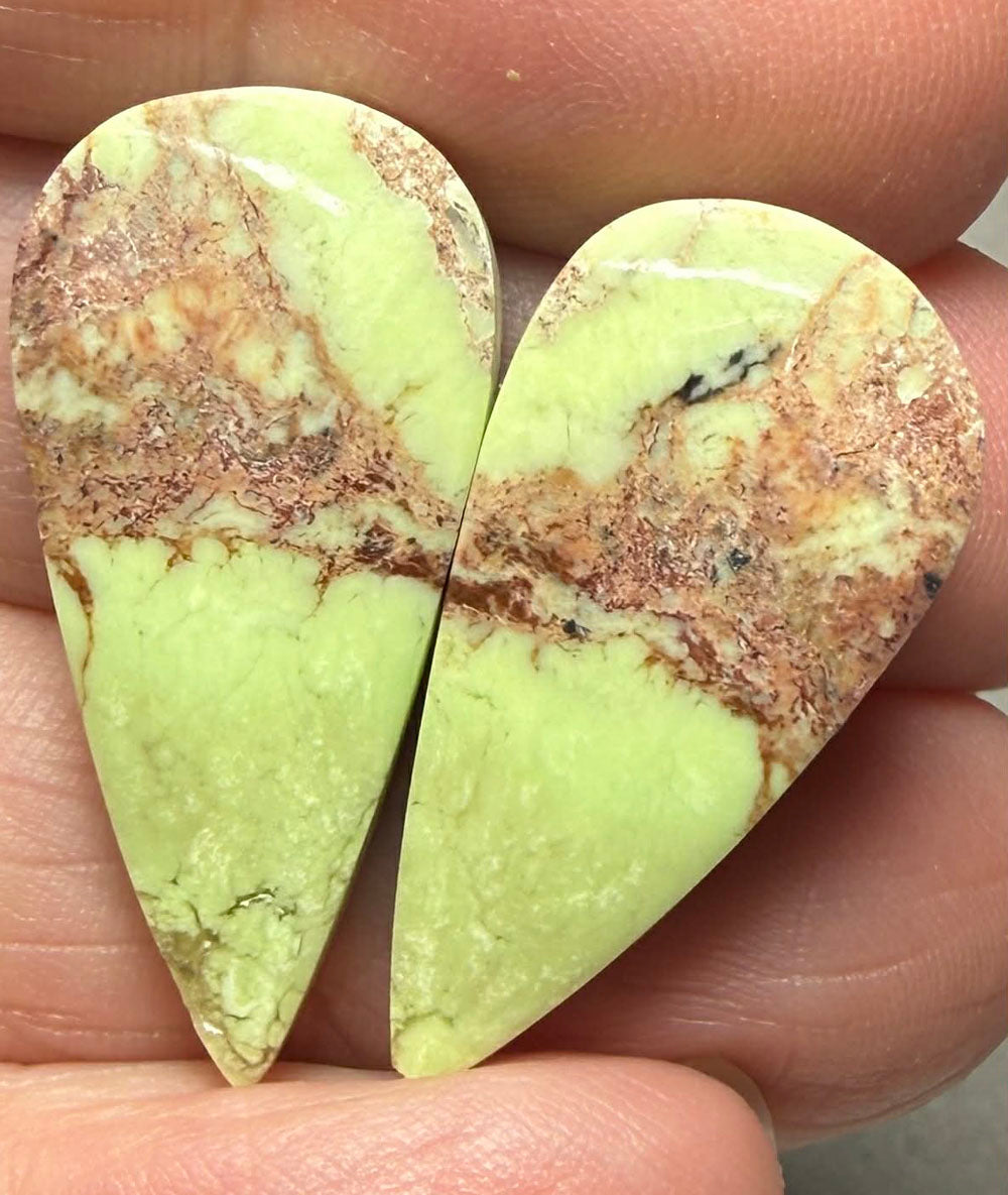 Teardrop 28x13mm Lemon Chrysoprase Cabochon Pair 22