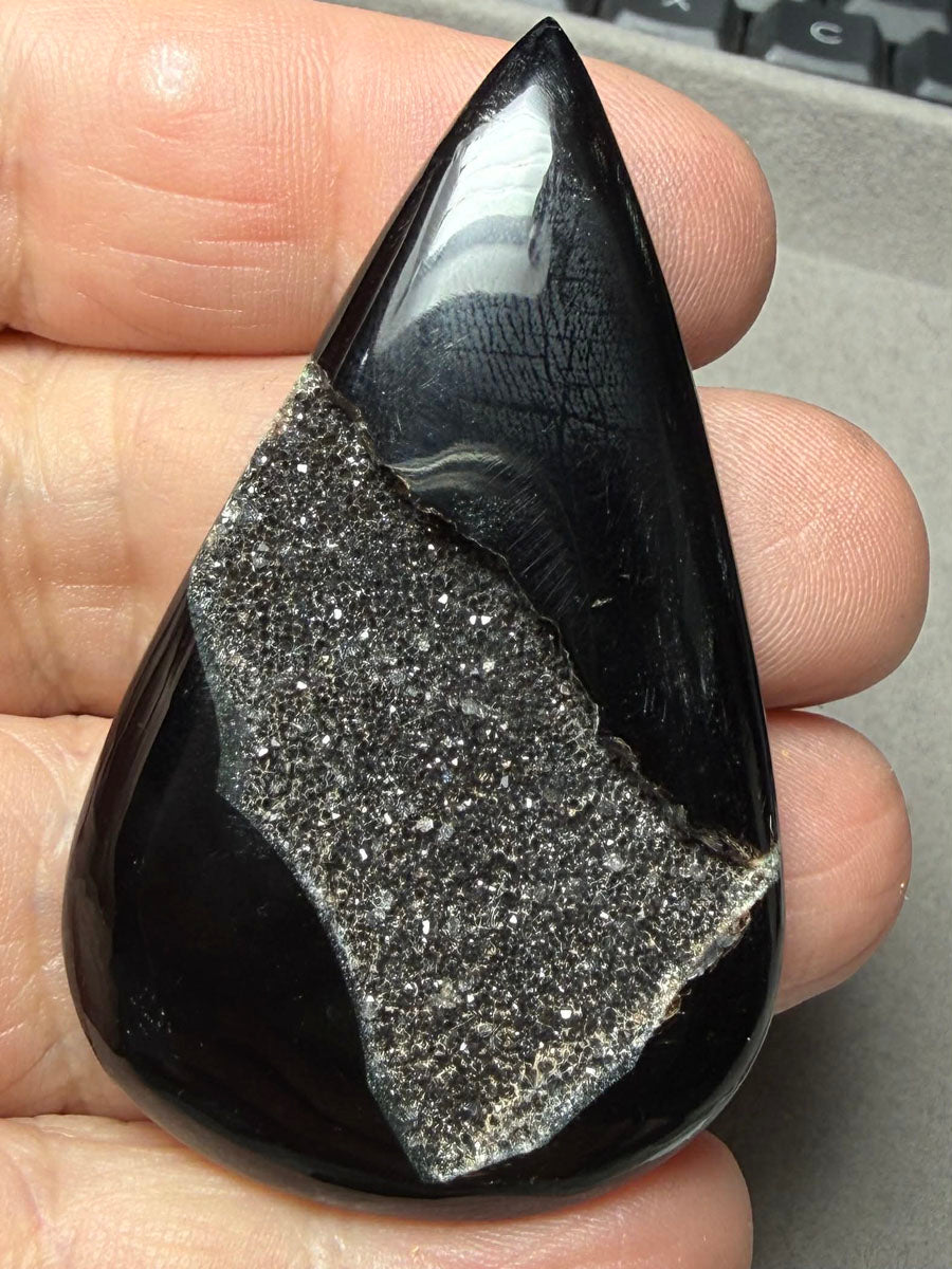 Teardrop 58x34mm Druzy Window Agate Cabochon 70