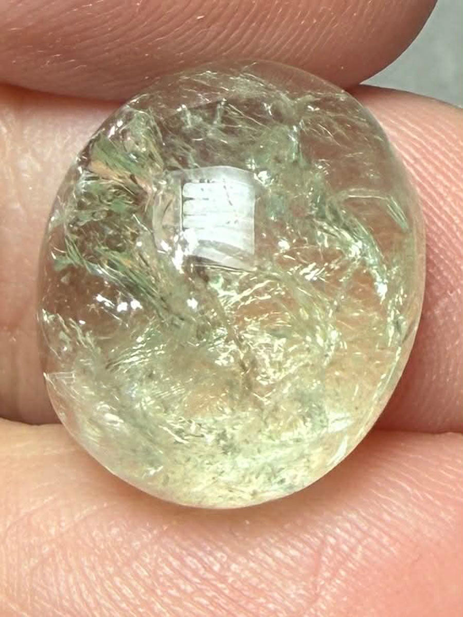 Oval 16x14mm Prasiolite Cabochon 13