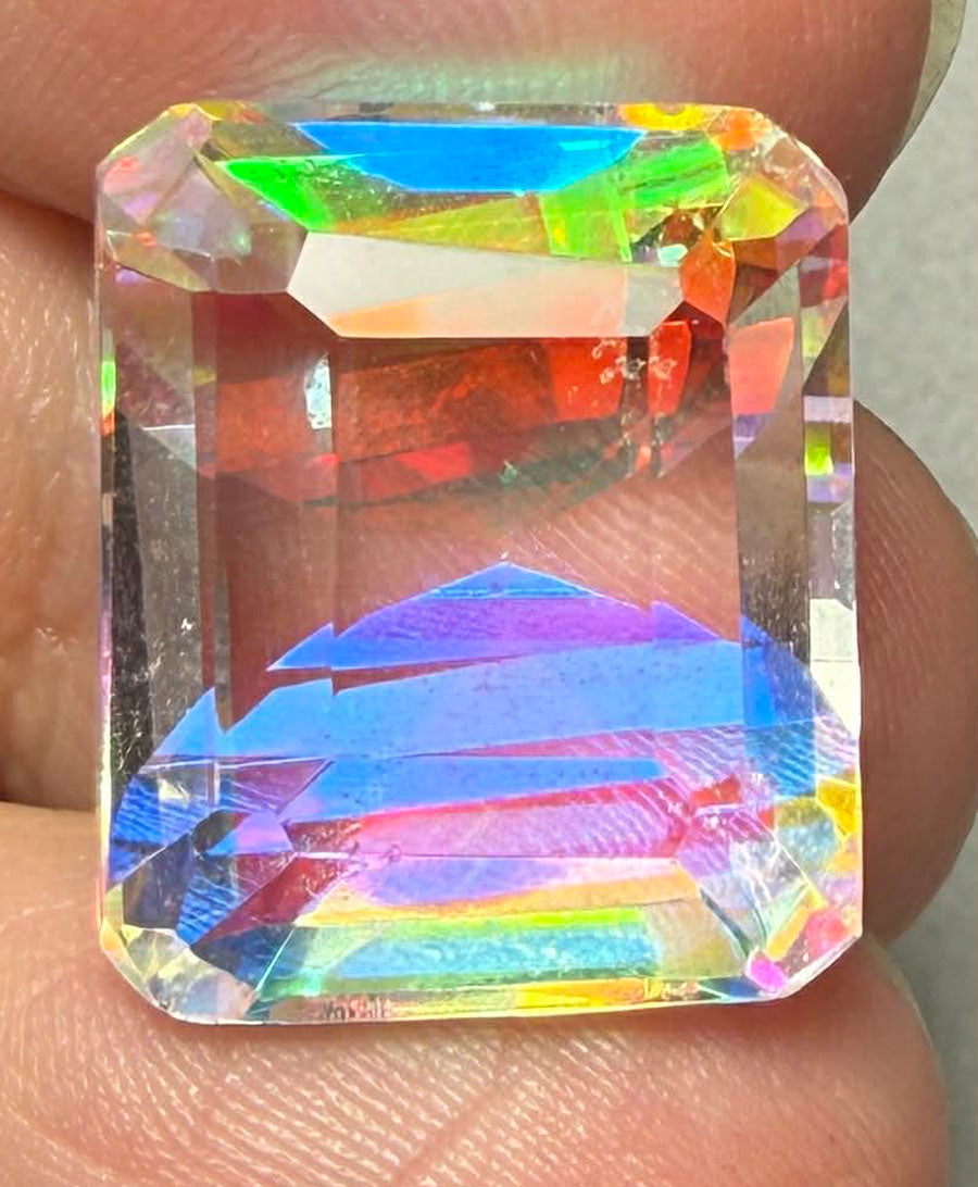 Rectangle 19x16mm Faceted Mystic Quartz Cabochon 04