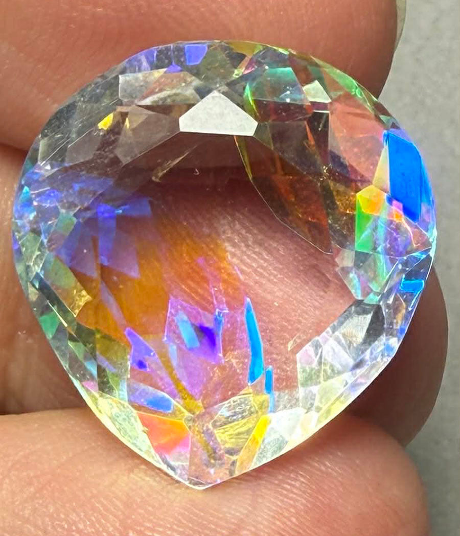 Teardrop 21x20mm Faceted Mystic Quartz Cabochon 05