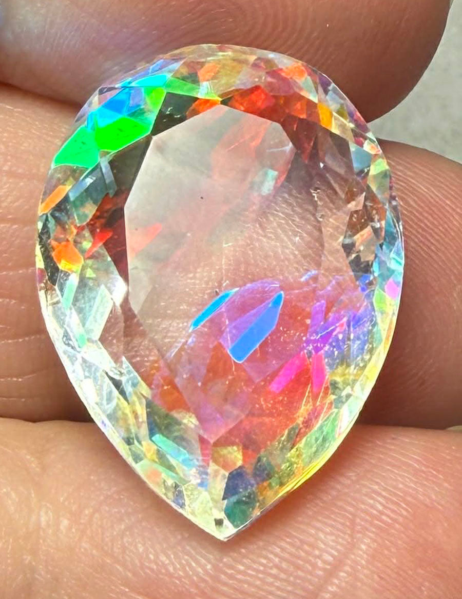 Teardrop 23x17mm Faceted Mystic Quartz Cabochon 08