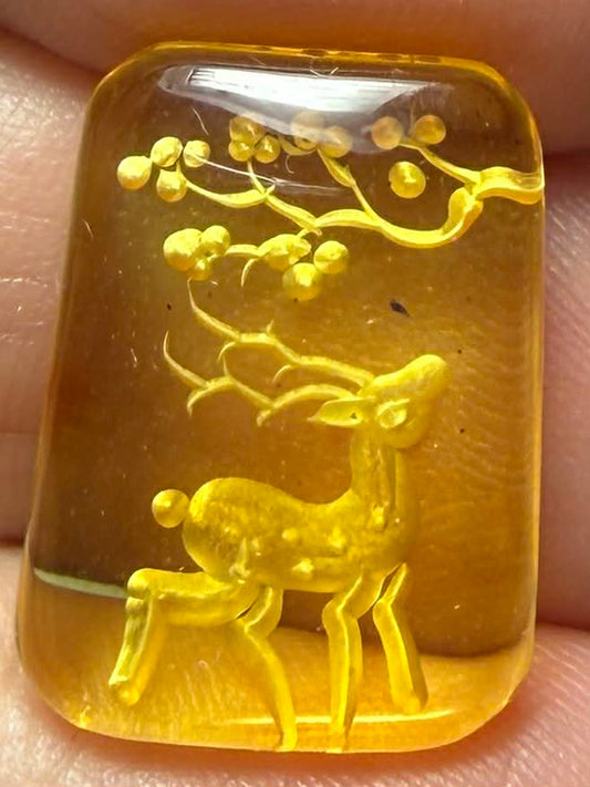 Freeform 20x15mm Carved Stag Amber Cabochon 55