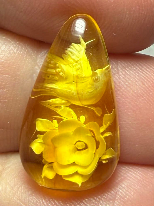 Teardrop 22x13mm Carved Bird Amber Cabochon 56