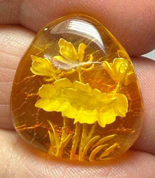 Freeform 22x20mm Carved Flower Amber Cabochon 59