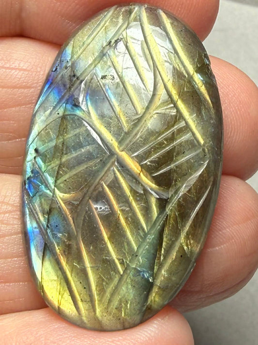 Oval 36x22mm Carved Labradorite Cabochon 03