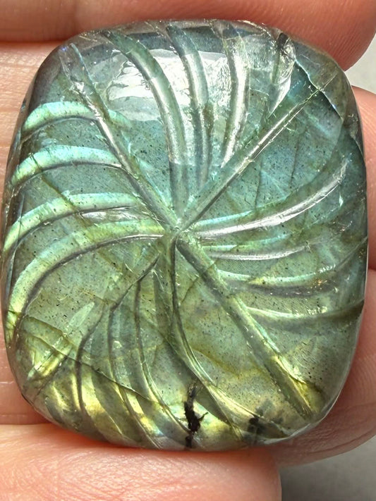 Rectangle 30x26mm Carved Labradorite Cabochon 16