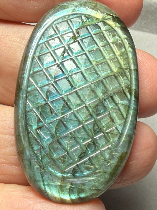 Oval 46x27mm Carved Labradorite Cabochon 22