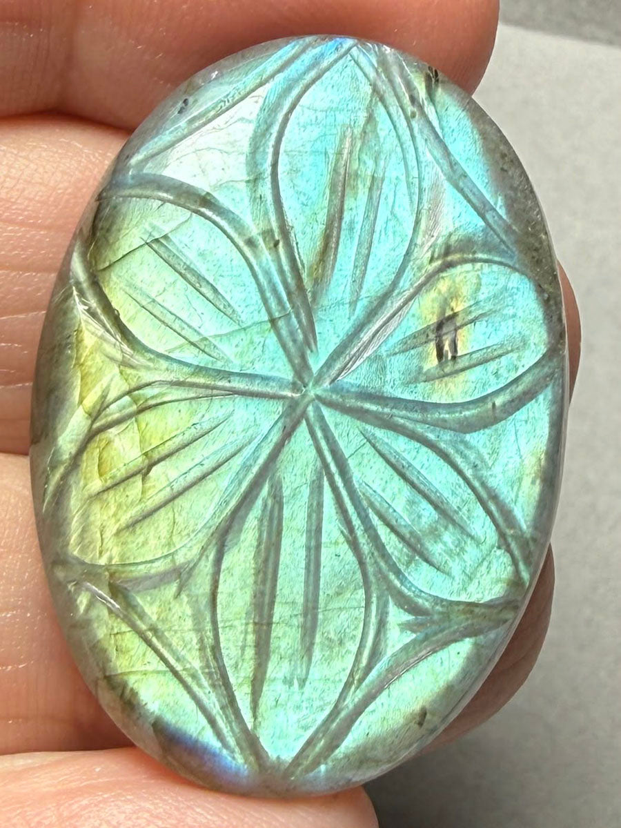 Oval 37x26mm Carved Labradorite Cabochon 26