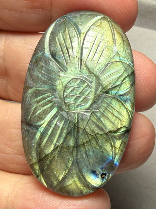 Oval 45x28mm Carved Labradorite Cabochon 35