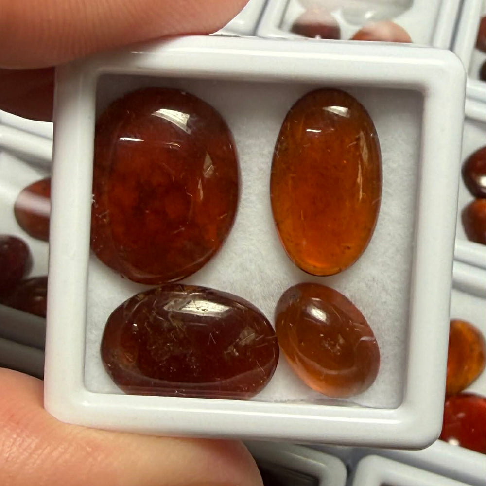 4x Mini Mixed Hessonite Garnet Cabochon Pack
