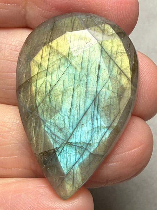 Teardrop 36x24mm Faceted Labradorite Cabochon 26