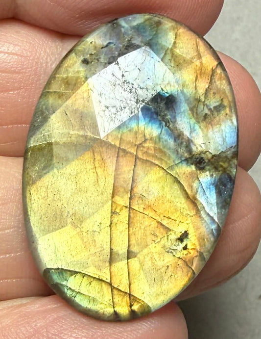 Oval 32x22mm Faceted Labradorite Cabochon 32