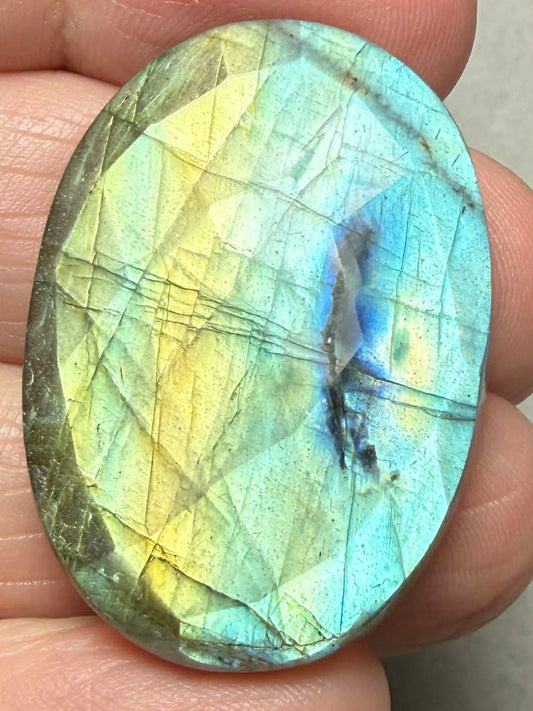 Oval 34x24mm Faceted Labradorite Cabochon 34