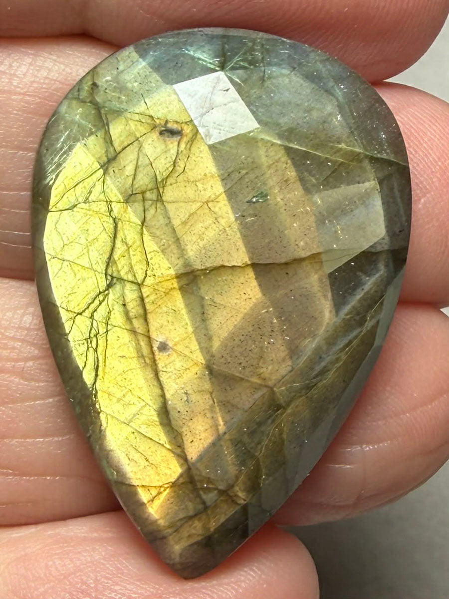 Teardrop 34x23mm Faceted Labradorite Cabochon 38
