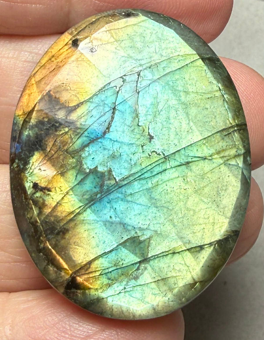 Oval 38x30mm Faceted Labradorite Cabochon 39