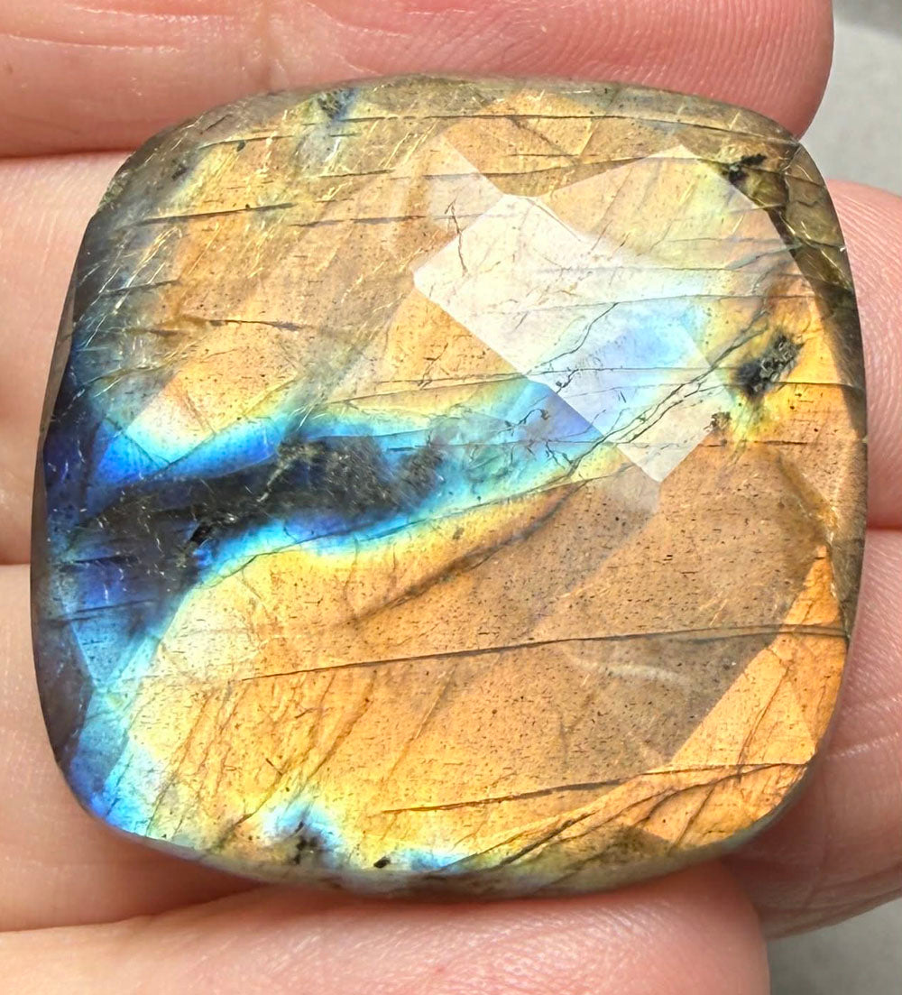 Square 30x30mm Faceted Labradorite Cabochon 45