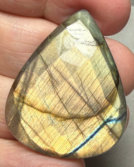 Teardrop 39x31mm Faceted Labradorite Cabochon 49