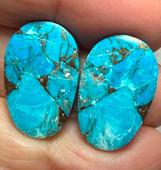 Oval 23x15mm Kingman Turquoise Cabochon Pair 01