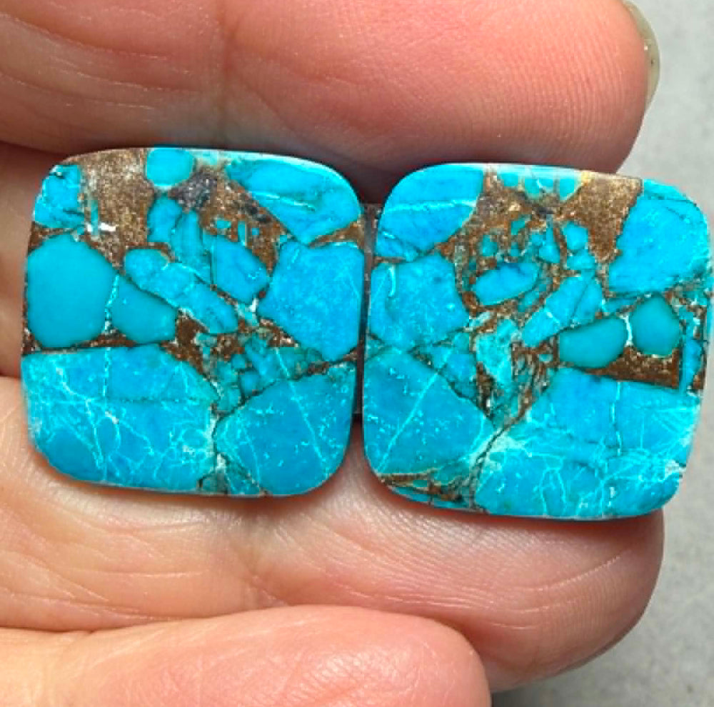 Square 19x19mm Kingman Turquoise Cabochon Pair 07