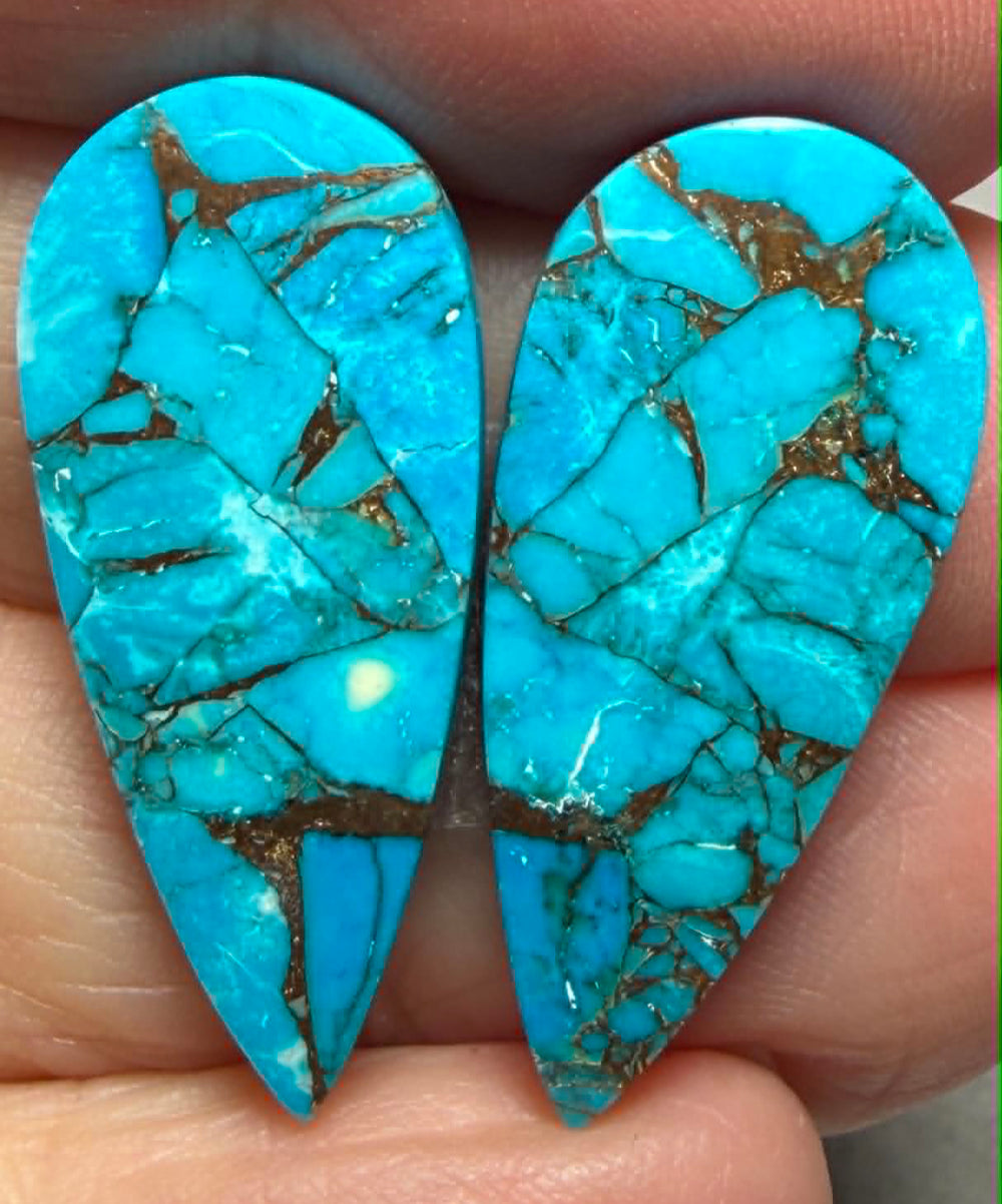 Teardrop 29x13mm Kingman Turquoise Cabochon Pair 19