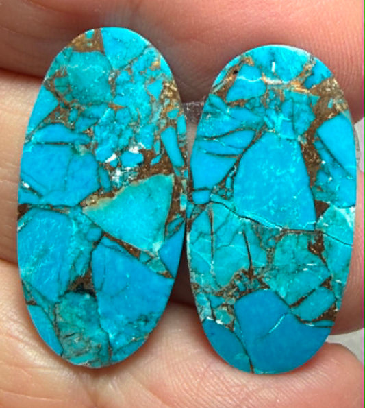Oval 28x14mm Kingman Turquoise Cabochon Pair 20