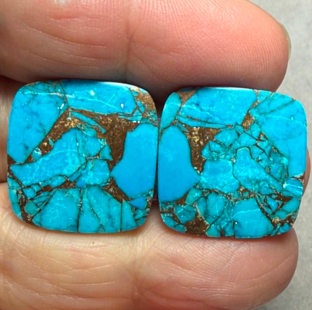 Square 21x21mm Kingman Turquoise Cabochon Pair 25