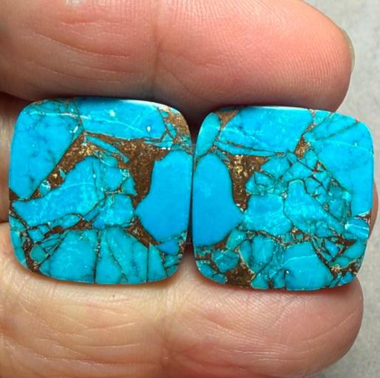 Square 21x21mm Kingman Turquoise Cabochon Pair 25