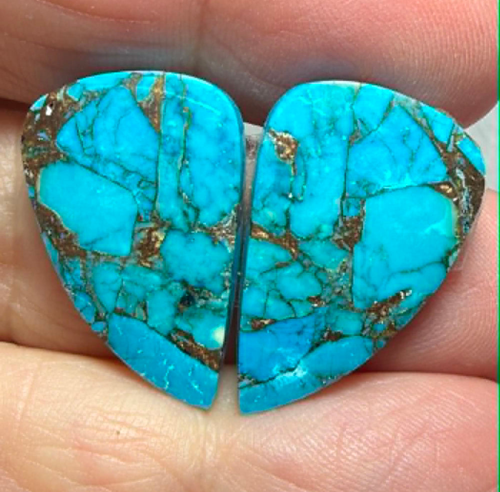 Freeform 24x15mm Kingman Turquoise Cabochon Pair 26